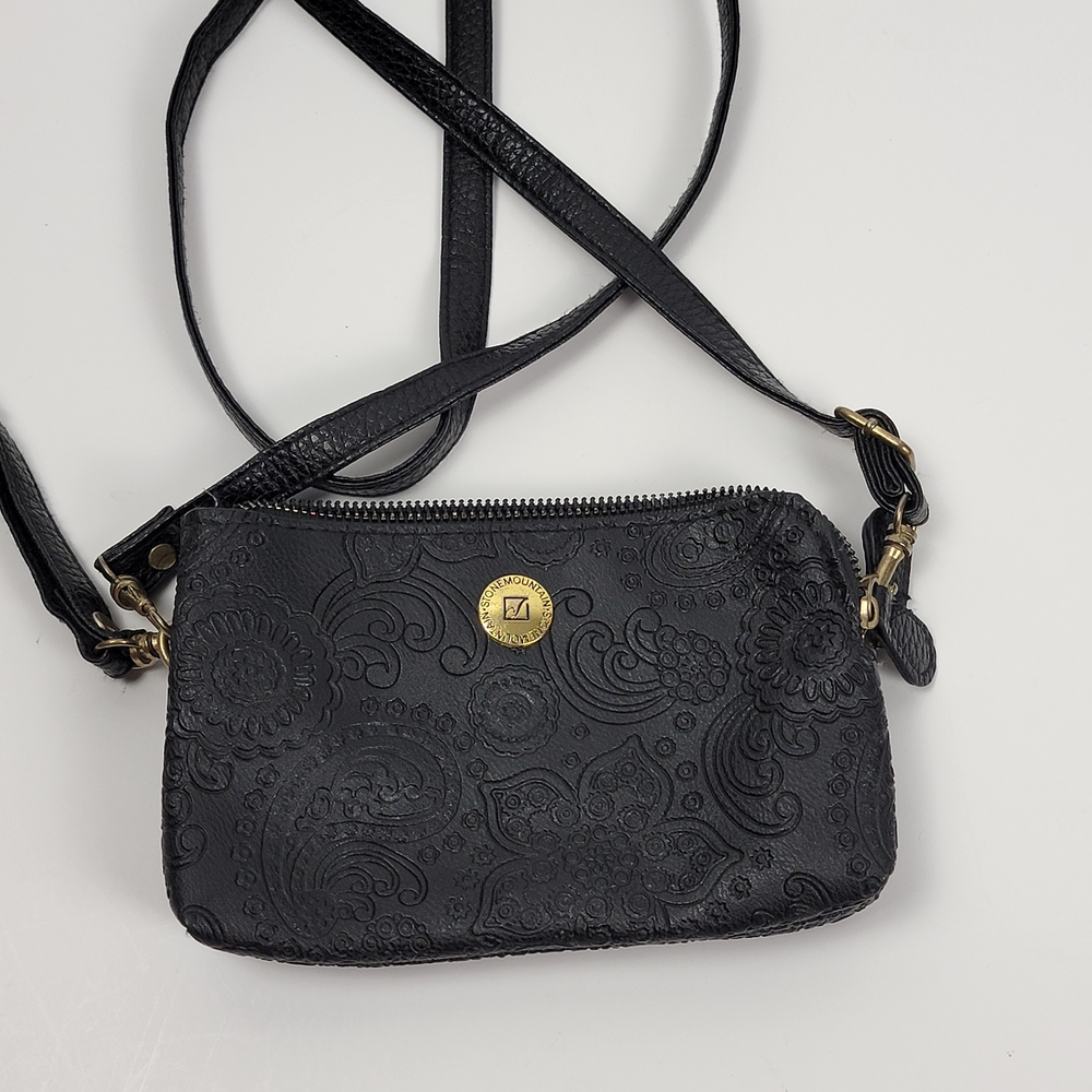 Stone Mountain Black Embossed Leather Crossbody Bag Wristlet Paisley